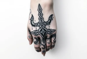 Simple large norse themed, covering the hand, going up the fingers and down the wrist. tattoo idea
