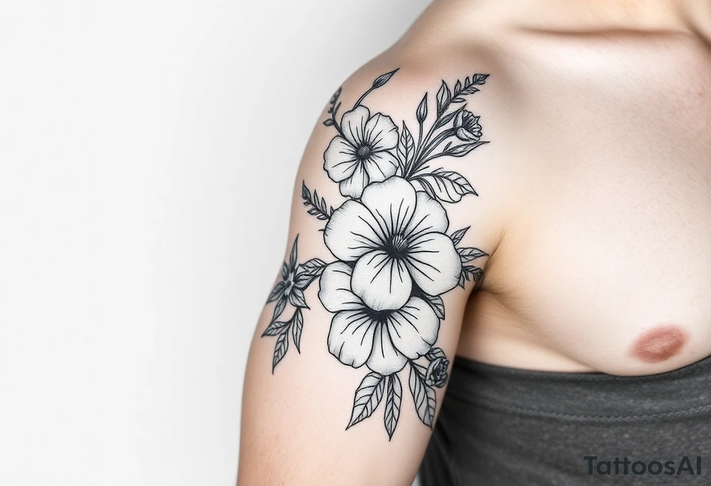 Floral Elements: Incorporate state flowers—bluebonnet (Texas), mountain laurel (Connecticut), and coast rhododendron (Washington
Arm sleeve shoulder to elbow tattoo idea