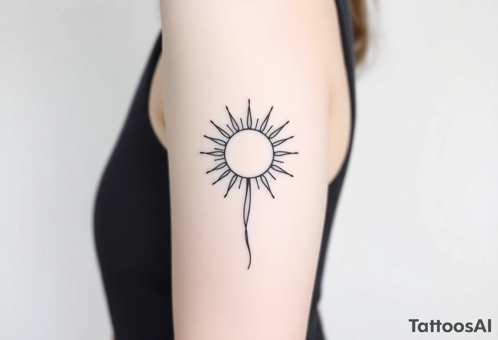 Shining Mystical sun with long  leaning stem tattoo idea