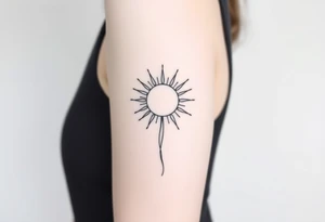 Shining Mystical sun with long  leaning stem tattoo idea