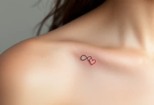 A fine-line infinity symbol with one loop shaped like a soft pink heart, symbolizing lasting affection. tattoo idea