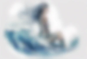 a tall see-through woman covered with water, sitting upon a wave tattoo idea