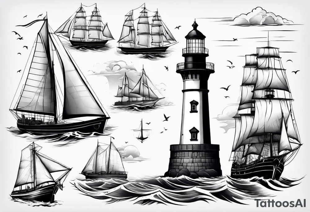 maritime lighthouse with 2 large sails attached. tattoo idea maritime lighthouse with 2 large sails attached. tattoo idea