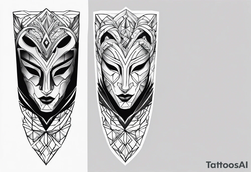 tattoo fool sleeve, broken mask, sad, dark tattoo idea