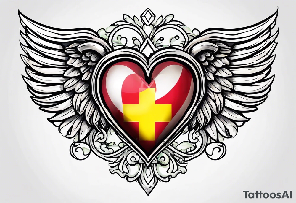 Flag inside of a heart with wings tattoo idea