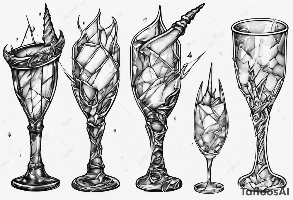 Shattered glass goblet unicorn horn tattoo idea
