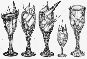 Shattered glass goblet unicorn horn tattoo idea