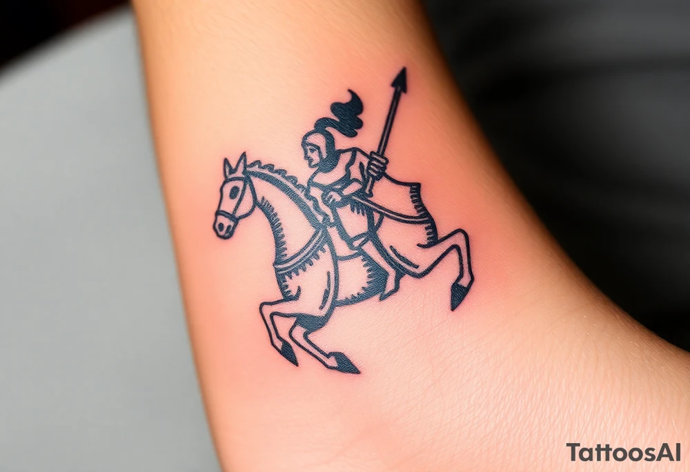 medieval woodcut knight on a hobby horse tattoo idea