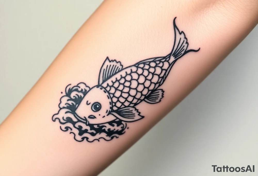 traditional koi fish swimming upstream through turbulent waves tattoo idea