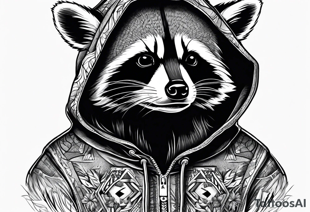 raccoon wearing a Superman hoodie tattoo idea