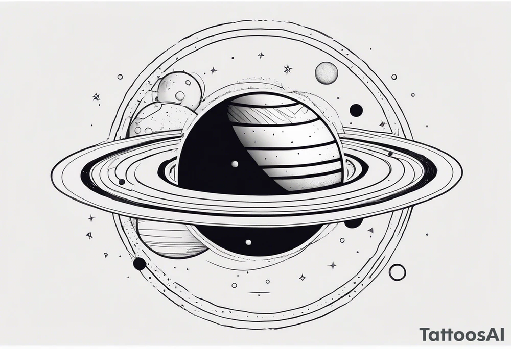 simple jupiter with circular objects and geometric elements, stippled shading, little bit of dotwork, white background tattoo idea simple jupiter with circular objects and geometric elements, stippled shading, little bit of dotwork, white background tattoo idea