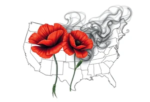 2 poppy’s growing out of the smoke with 11B in the background and layer this over a map of the USA tattoo idea