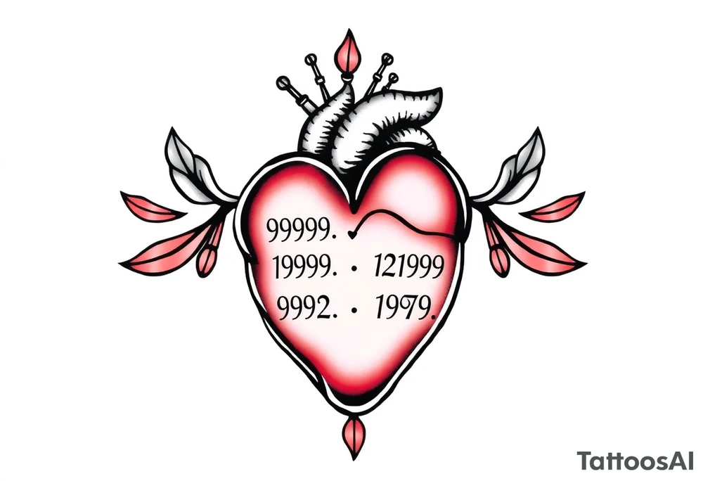 um coração feito com pintinhos e com as seguintes datas de nacimento em volta do coração (1990, 1992, 1994. 1972) tattoo idea