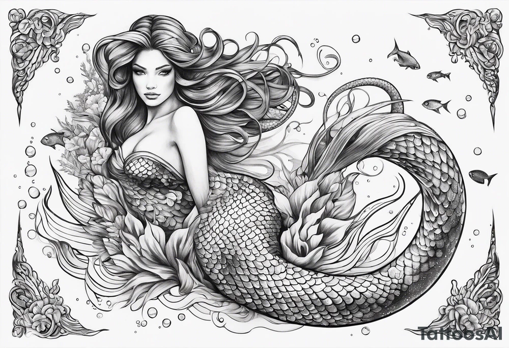 underwater, flowing serpent tail mermaid tattoo idea