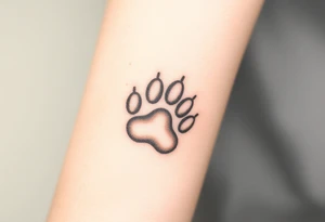 A detailed cat paw print with soft fur textures, using natural tones of cream, gray, and light brown and hearts within tattoo idea