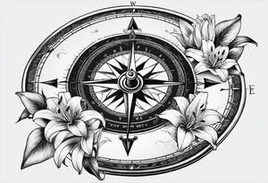 A Vintage compass with lily flower. tattoo idea
