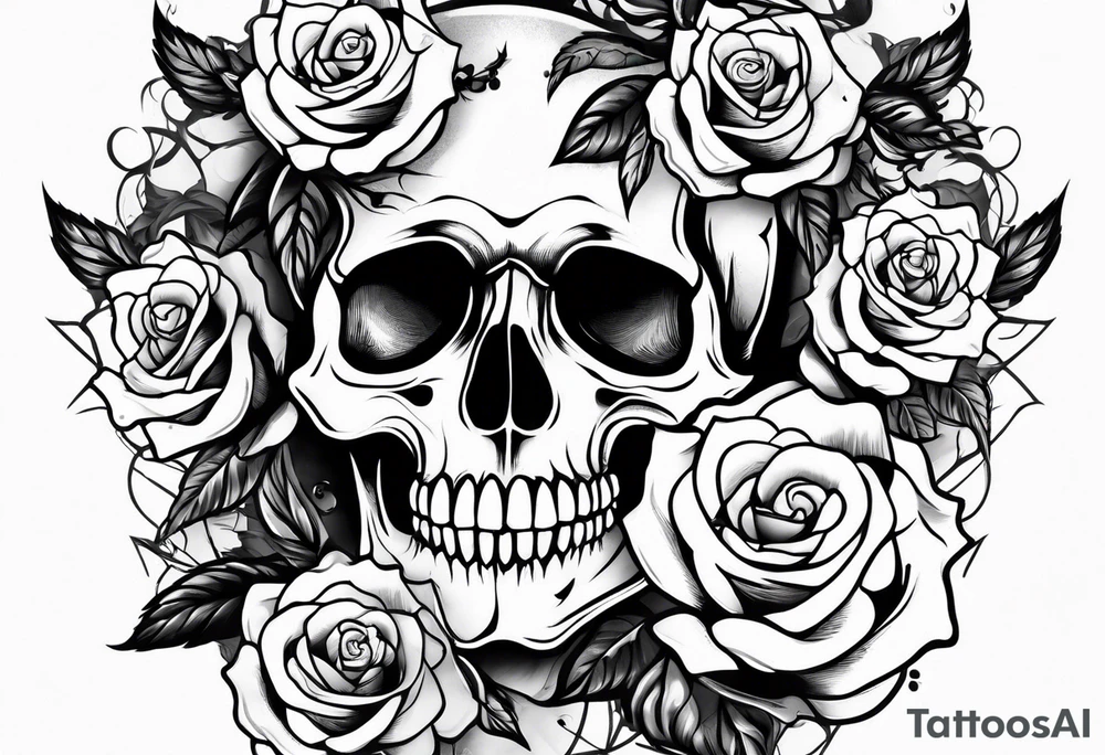 skull and roses tattoo idea