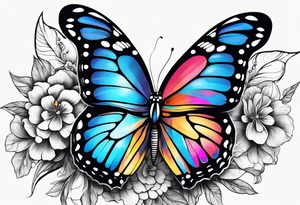 A vibrant butterfly with colorful wings, resting on a flower, showcasing transformation and beauty.” tattoo idea