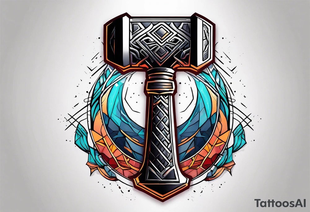 Design a powerful hammer tattoo inspired by Thor's Mjolnir. tattoo idea