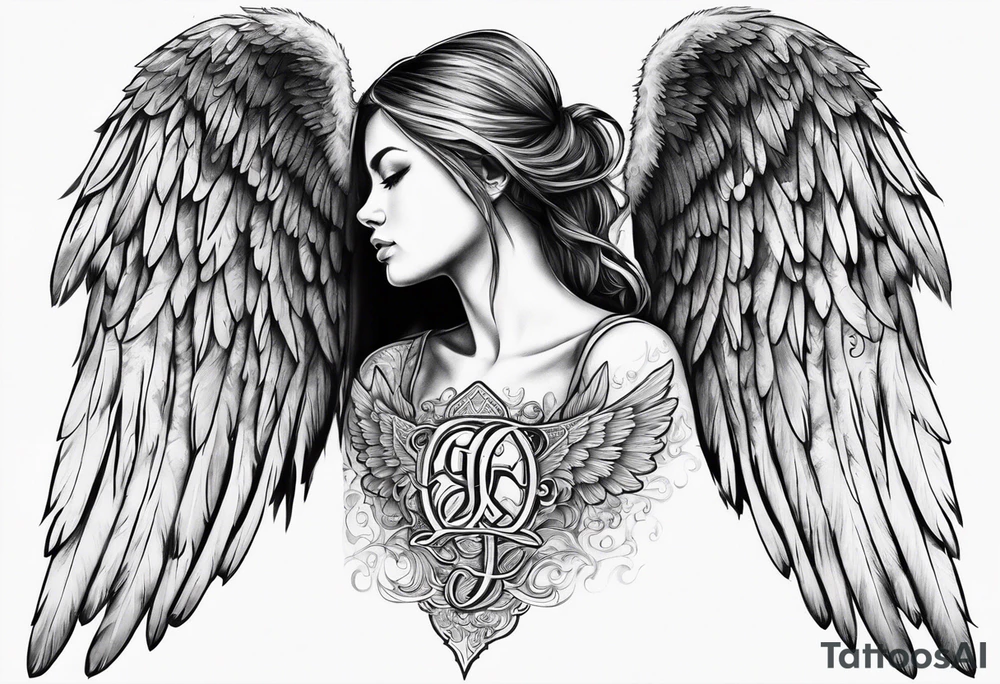 The word Glenn with angel Wings at the side tattoo idea