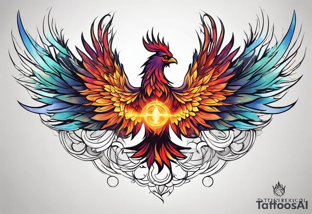 Roman looking Phoenix rising out of fire. Rebirth. tattoo idea
