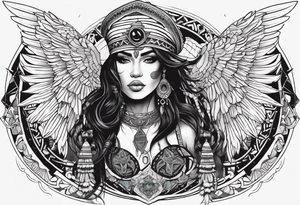 valkrye, kali, pirate, goddess, native american, zen, ooking right, left chest, wing tattoo idea