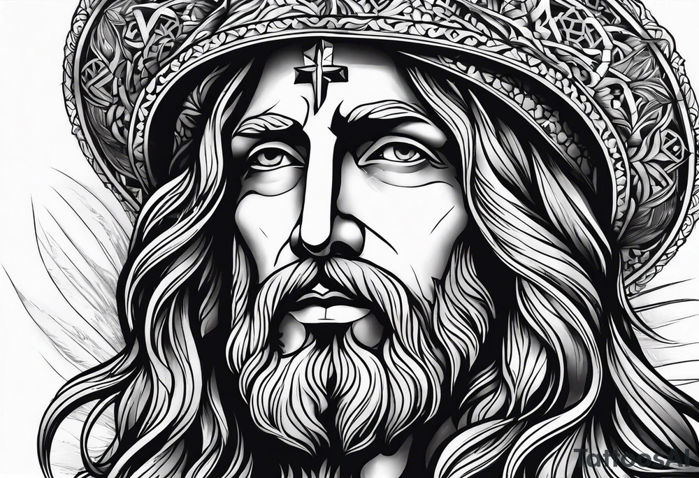 Jesus christ face with white beards tattoo idea