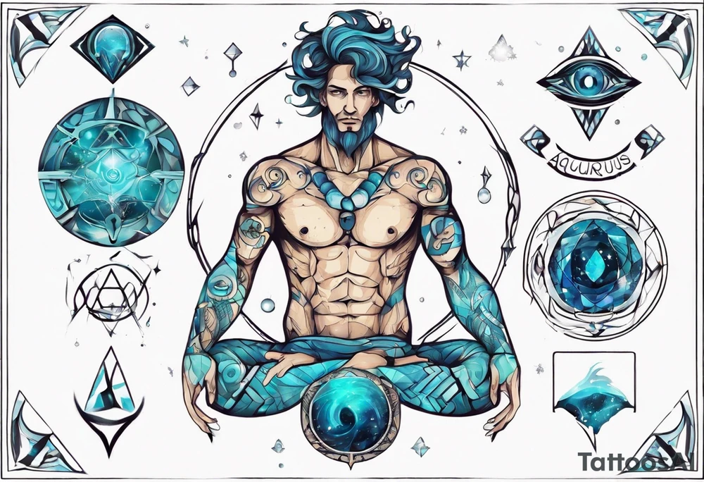The Zodiac sign Aquarius in Human male form, mystic and spiritual. tattoo idea