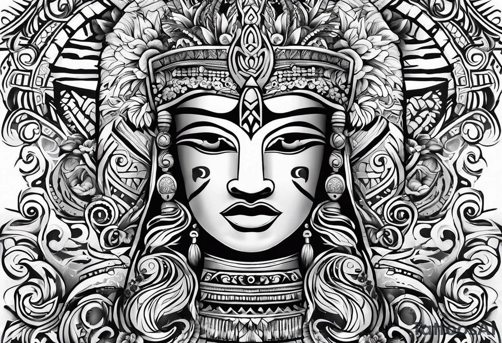 fijian tribal patterns and flowers tattoo idea