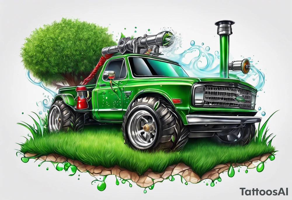 Automatic lawn sprinkler with green grass tattoo idea