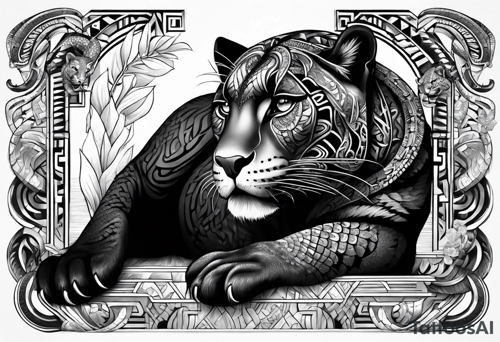 aztec black jaguar with snake tattoo idea