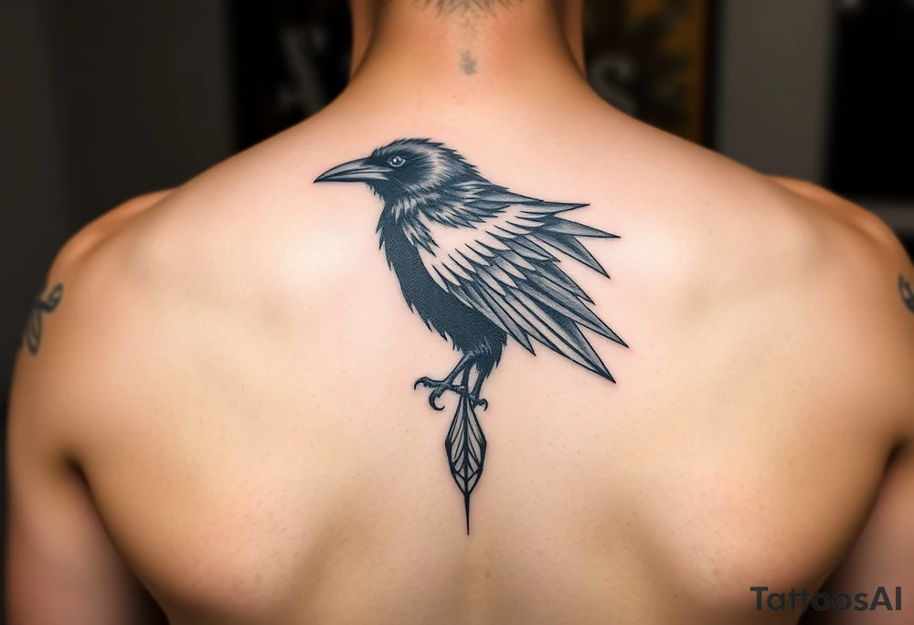 Geometric design of crow with dark shading tattoo idea