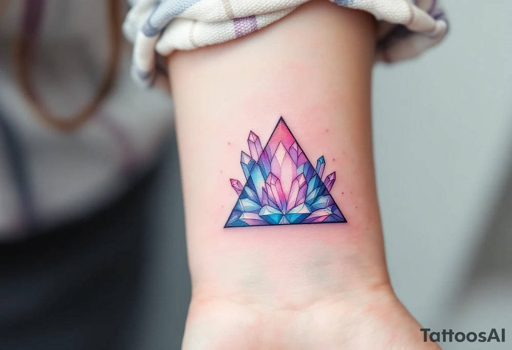 A triangle with crystal patterns in pastel pinks and blues, symbolizing clarity and energy. tattoo idea
