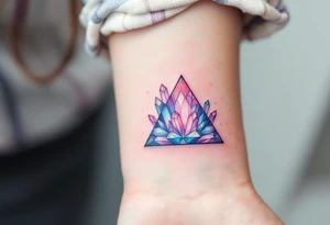 A triangle with crystal patterns in pastel pinks and blues, symbolizing clarity and energy. tattoo idea