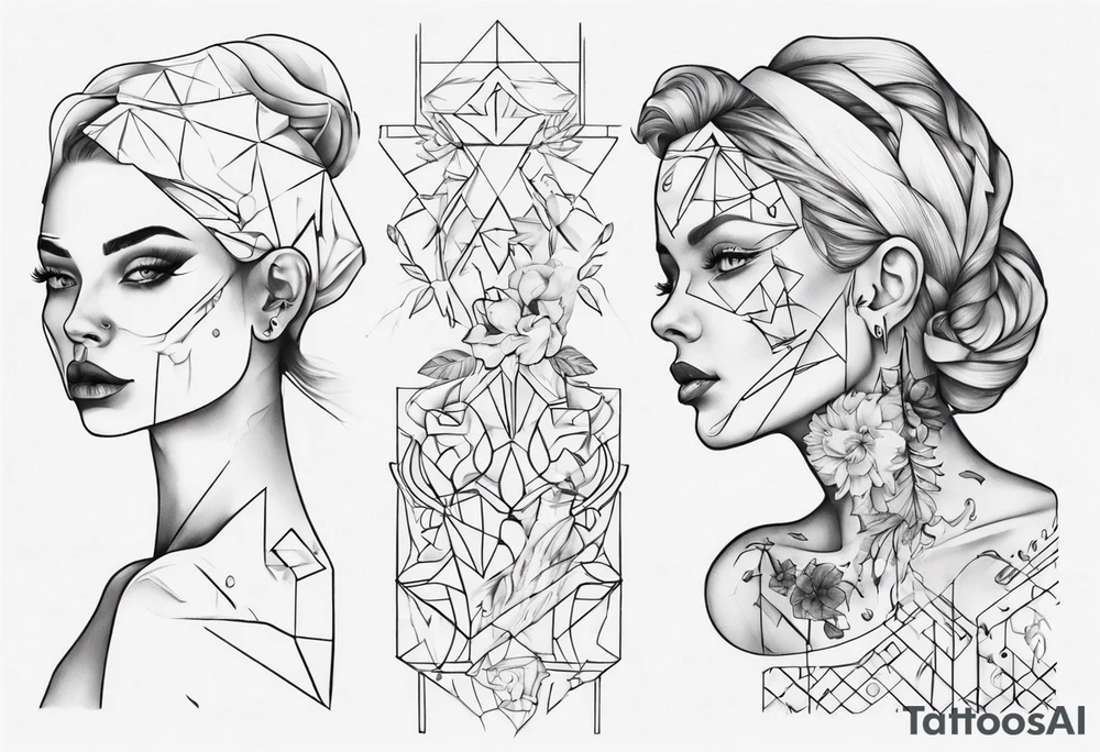 Woman portrait outlined tattoo idea