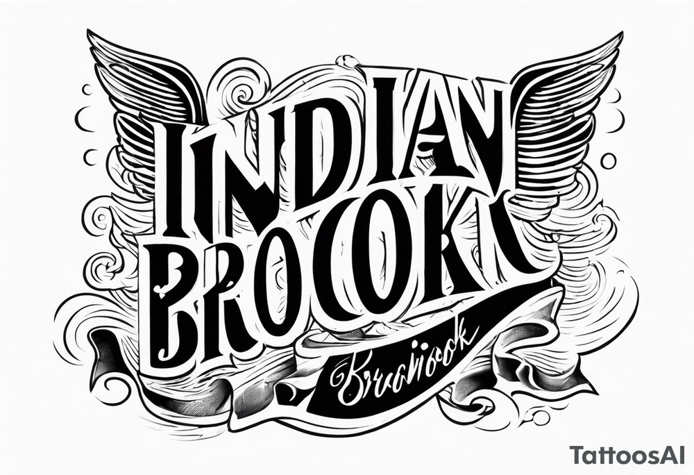 The words “Indian Brook” crashing out of a brick wall surrounded by angels tattoo idea