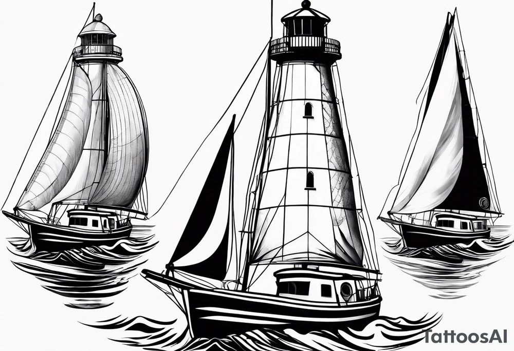 sailboat sail patched in such a way that it resembles a maritime lighthouse. tattoo idea