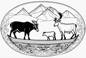 A badger, a goat and a reindeer on an ark inside the outlines of Map of Mallorca tattoo idea