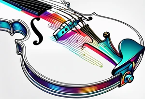 minimalistic violin line drawing with some jewel tone color tattoo idea