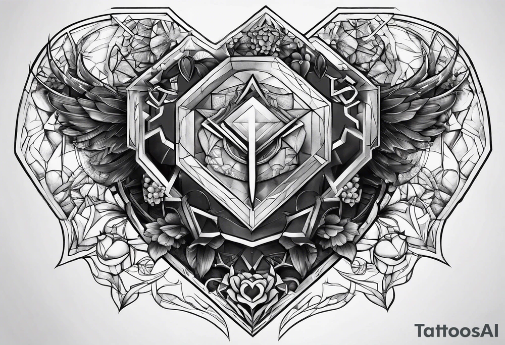hexagon chest heart tattoo idea