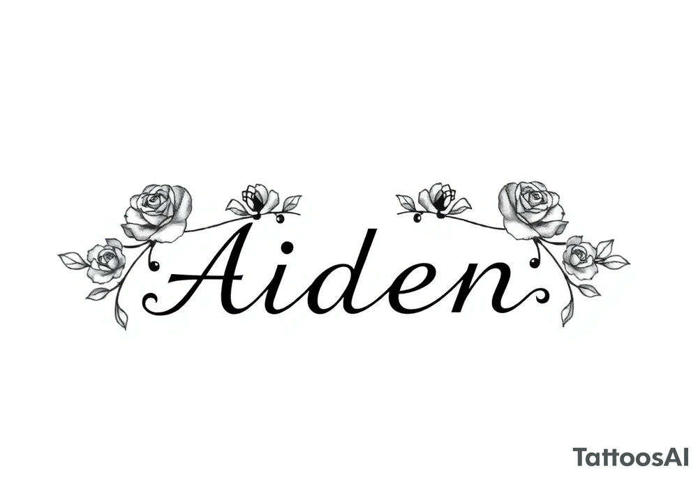 Small size Kings crown roses above the name Aiden tattoo idea