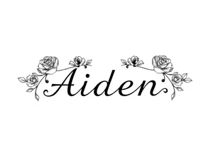 Small size Kings crown roses above the name Aiden tattoo idea