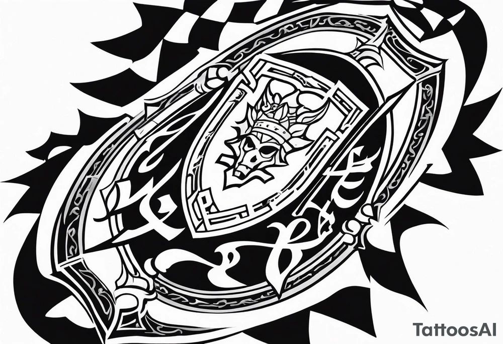 Valhalla shield sword axe fire stairs tattoo idea