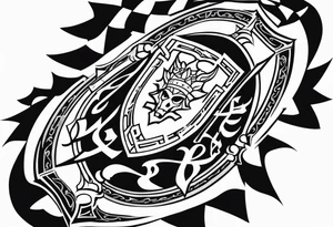 Valhalla shield sword axe fire stairs tattoo idea