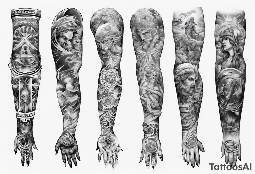 greek full sleeve tattoo idea