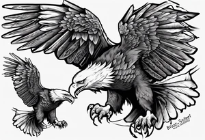 swooping bald eagle
, with the words "you shall prove yourself in the bitter end" along the top and on the bottom the words "but for now, brace yourself." tattoo idea