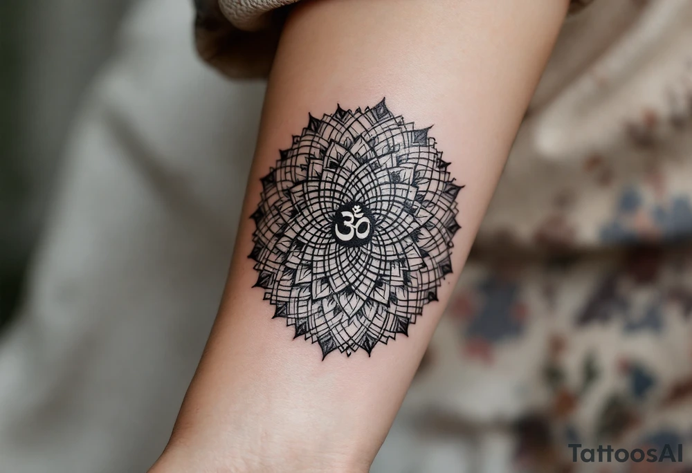 sacred flower of life with om in the middle tattoo idea