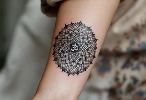 sacred flower of life with om in the middle tattoo idea
