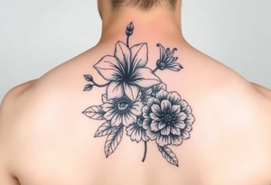 Color Flower tattoo with violets and chrysanthemum tattoo idea
