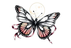 ethereal butterfly with flowing silk ribbons in moonlight tattoo idea